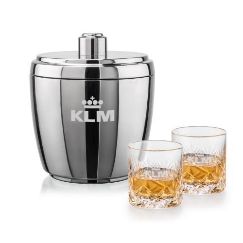 Corporate Recognition Gifts - Etched Barware - Pescara Ice Bucket & Park Lane On-the-Rocks Set