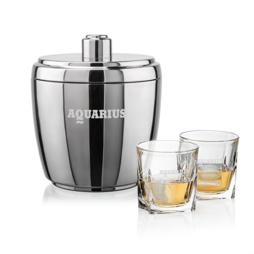 Pescara Ice Bucket & Riddell On-the-Rocks Set Corporate Recognition Gifts - Etched Barware - Pescara Ice Bucket & Riddell On-the-Rocks Set