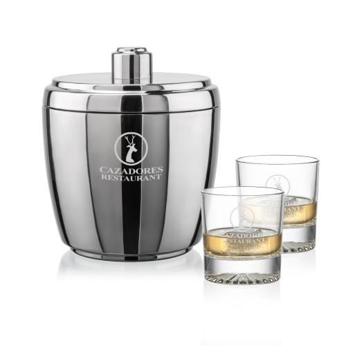 Pescara Ice Bucket & Romford On-the-Rocks Set Corporate Recognition Gifts - Etched Barware - Pescara Ice Bucket & Romford On-the-Rocks Set