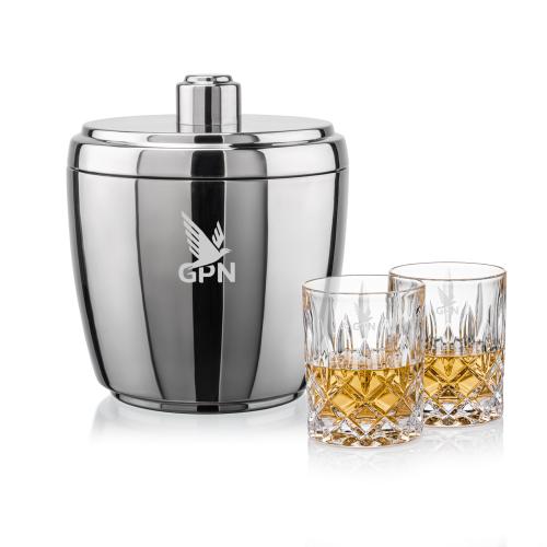 Corporate Recognition Gifts - Etched Barware - Pescara Ice Bucket & RIEDEL Spey On-the-Rocks Set