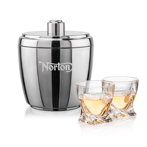 Pescara Ice Bucket & Seneca On-the-Rocks Set Corporate Recognition Gifts - Etched Barware - Pescara Ice Bucket & Seneca On-the-Rocks Set