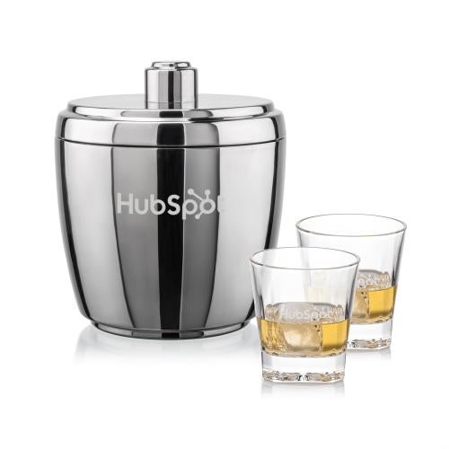 Corporate Recognition Gifts - Etched Barware - Pescara Ice Bucket & Santana On-the-Rocks Set