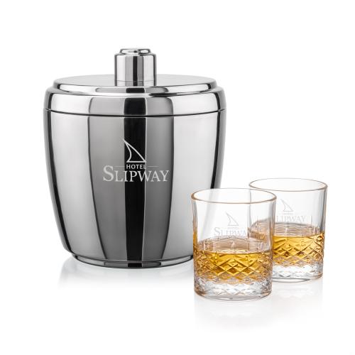 Pescara Ice Bucket & Templeton On-the-Rocks Set Corporate Recognition Gifts - Etched Barware - Pescara Ice Bucket & Templeton On-the-Rocks Set