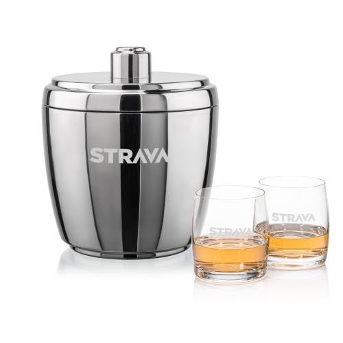 Pescara Ice Bucket & Valemount On-the-Rocks Set Corporate Recognition Gifts - Etched Barware - Pescara Ice Bucket & Valemount On-the-Rocks Set