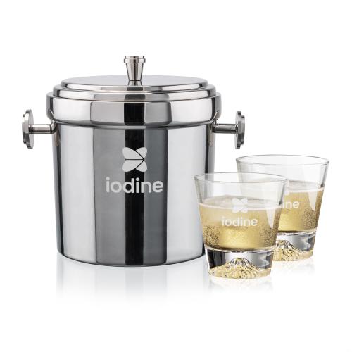 Milano Ice Bucket & Aspen On-the-Rocks Set Corporate Recognition Gifts - Etched Barware - Milano Ice Bucket & Aspen On-the-Rocks Set