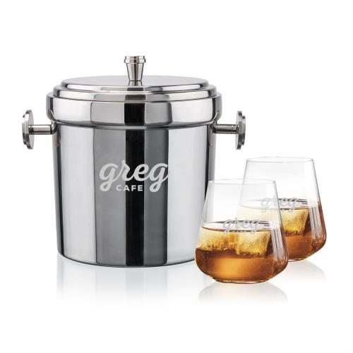 Corporate Recognition Gifts - Etched Barware - Milano Ice Bucket & Breckland On-the-Rocks Set