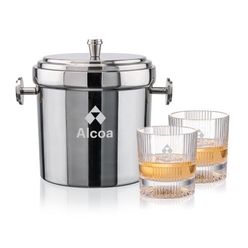 Corporate Recognition Gifts - Etched Barware - Milano Ice Bucket & Blackwell On-the-Rocks Set