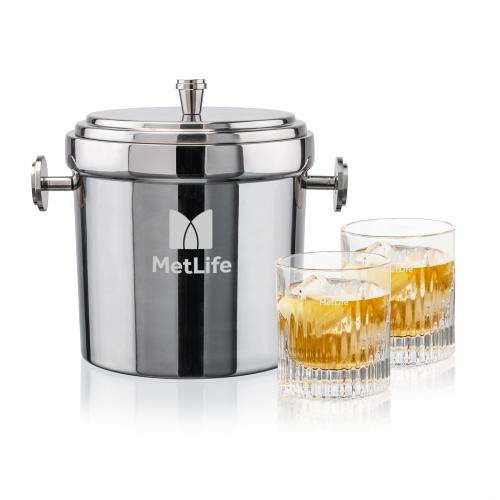 Milano Ice Bucket & Caldari On-the-Rocks Set Corporate Recognition Gifts - Etched Barware - Milano Ice Bucket & Caldari On-the-Rocks Set