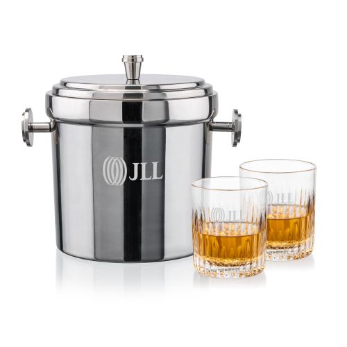 Corporate Recognition Gifts - Etched Barware - Milano Ice Bucket & Carey On-the-Rocks Set