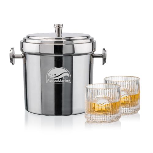 Milano Ice Bucket & Dillard On-the-Rocks Set Corporate Recognition Gifts - Etched Barware - Milano Ice Bucket & Dillard On-the-Rocks Set
