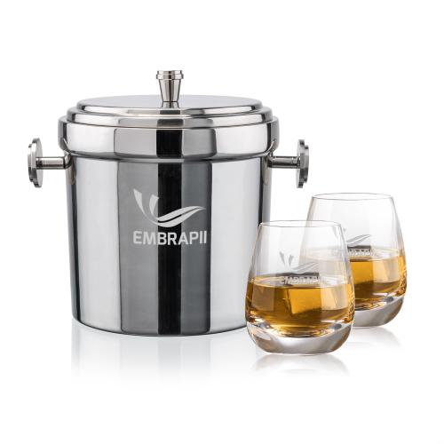 Milano Ice Bucket & Dimasio On-the-Rocks Set Corporate Recognition Gifts - Etched Barware - Milano Ice Bucket & Dimasio On-the-Rocks Set