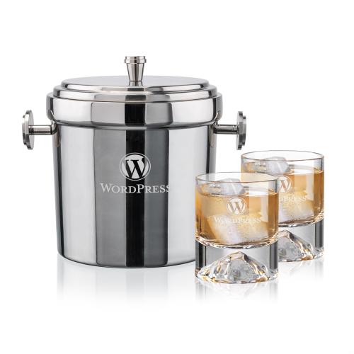 Corporate Recognition Gifts - Etched Barware - Milano Ice Bucket & Denali On-the-Rocks Set