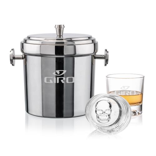 Corporate Recognition Gifts - Etched Barware - Milano Ice Bucket & Delrina Scull On-the-Rocks Set