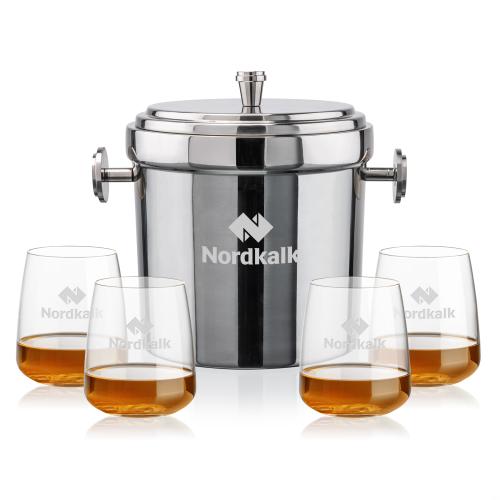 Corporate Recognition Gifts - Etched Barware - Milano Ice Bucket & Dunhill On-the-Rocks Set