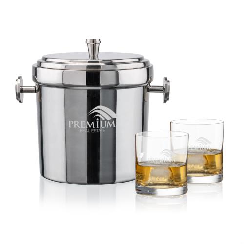 Corporate Recognition Gifts - Etched Barware - Milano Ice Bucket & Franca On-the-Rocks Set