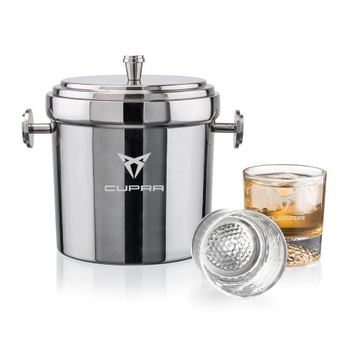 Corporate Recognition Gifts - Etched Barware - Milano Ice Bucket & Fairway On-the-Rocks Set