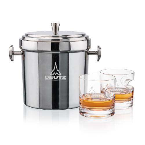 Milano Ice Bucket & Havana On-the-Rocks Set Corporate Recognition Gifts - Etched Barware - Milano Ice Bucket & Havana On-the-Rocks Set