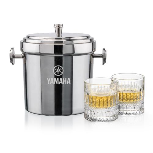 Milano Ice Bucket & Hathaway On-the-Rocks Set Corporate Recognition Gifts - Etched Barware - Milano Ice Bucket & Hathaway On-the-Rocks Set
