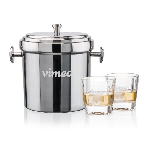 Corporate Recognition Gifts - Etched Barware - Milano Ice Bucket & Kansas On-the-Rocks Set