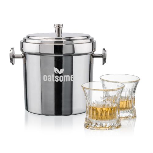 Milano Ice Bucket & Langstaff On-the-Rocks Set Corporate Recognition Gifts - Etched Barware - Milano Ice Bucket & Langstaff On-the-Rocks Set