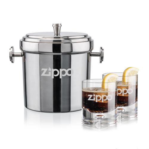Milano Ice Bucket & Montana On-the-Rocks Set Corporate Recognition Gifts - Etched Barware - Milano Ice Bucket & Montana On-the-Rocks Set