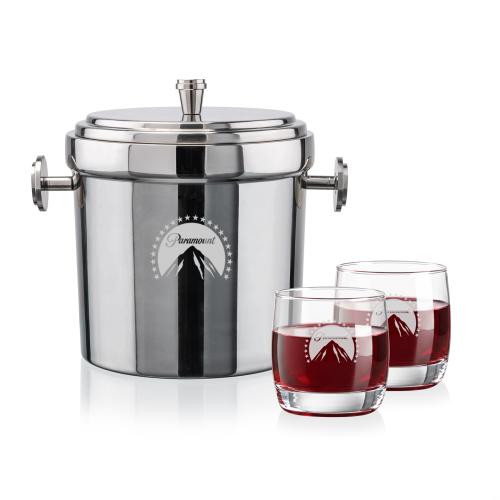 Milano Ice Bucket & Nordic On-the-Rocks Set Corporate Recognition Gifts - Etched Barware - Milano Ice Bucket & Nordic On-the-Rocks Set