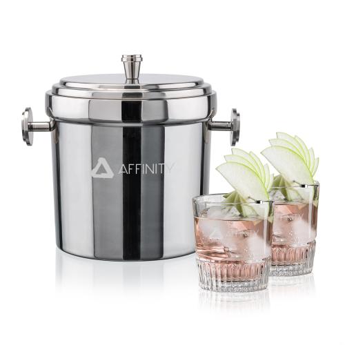 Corporate Recognition Gifts - Etched Barware - Milano Ice Bucket & Newkirk On-the-Rocks Set