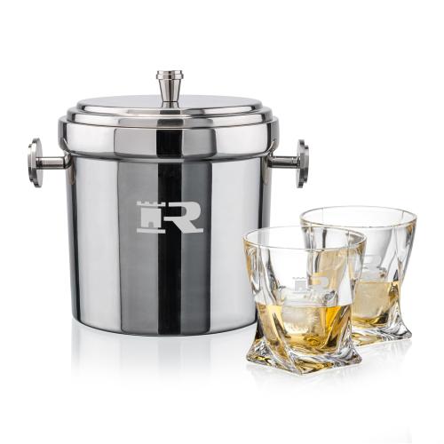 Milano Ice Bucket & Oasis On-the-Rocks Set Corporate Recognition Gifts - Etched Barware - Milano Ice Bucket & Oasis On-the-Rocks Set