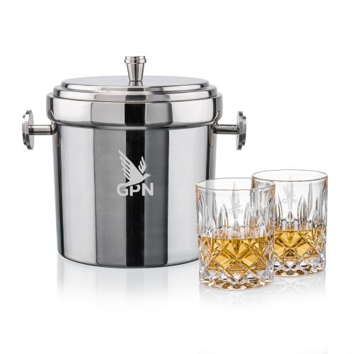 Milano Ice Bucket & RIEDEL Spey On-the-Rocks Set Corporate Recognition Gifts - Etched Barware - Milano Ice Bucket & RIEDEL Spey On-the-Rocks Set