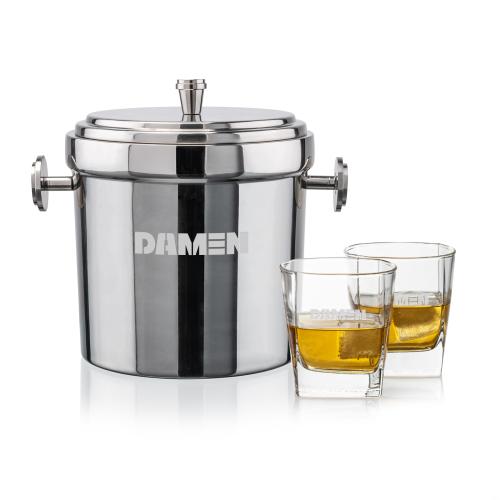 Milano Ice Bucket & Sterling On-the-Rocks Set Corporate Recognition Gifts - Etched Barware - Milano Ice Bucket & Sterling On-the-Rocks Set