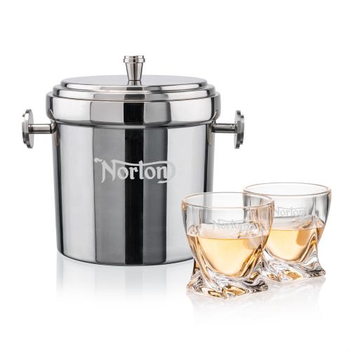Milano Ice Bucket & Seneca On-the-Rocks Set Corporate Recognition Gifts - Etched Barware - Milano Ice Bucket & Seneca On-the-Rocks Set