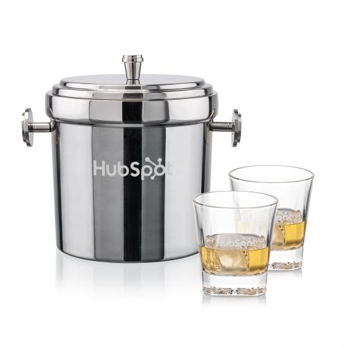 Milano Ice Bucket & Santana On-the-Rocks Set Corporate Recognition Gifts - Etched Barware - Milano Ice Bucket & Santana On-the-Rocks Set