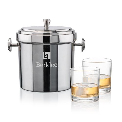 Corporate Recognition Gifts - Etched Barware - Milano Ice Bucket & Whitlock On-the-Rocks Set