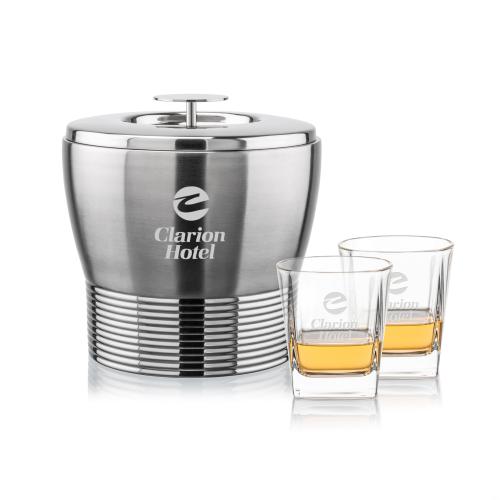 Corporate Recognition Gifts - Etched Barware - Genoa Ice Bucket & Arcadia On-the-Rocks Set
