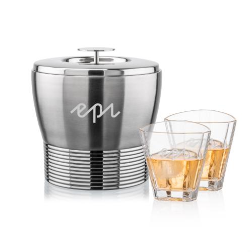 Corporate Recognition Gifts - Etched Barware - Genoa Ice Bucket & Arrellano On-the-Rocks Set