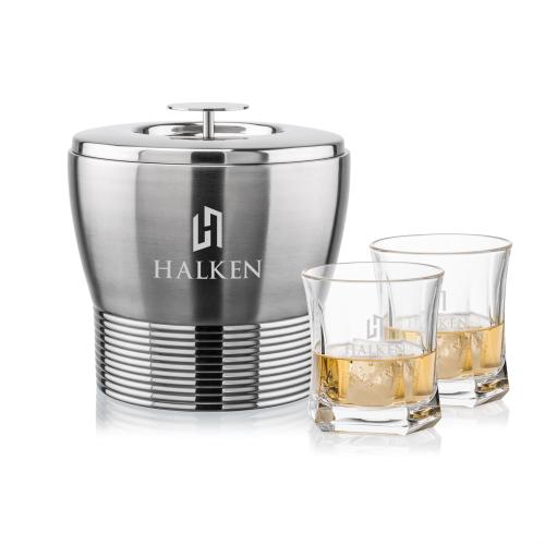 Corporate Recognition Gifts - Etched Barware - Genoa Ice Bucket & Avalon On-the-Rocks Set