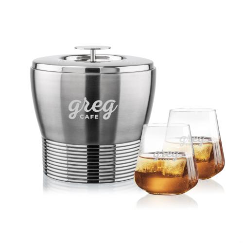Corporate Recognition Gifts - Etched Barware - Genoa Ice Bucket & Breckland On-the-Rocks Set