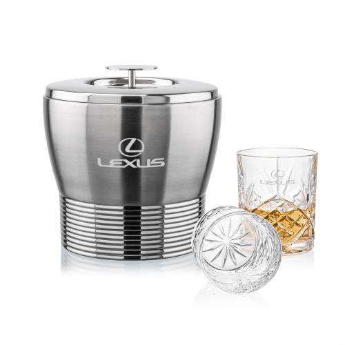 Genoa Ice Bucket & Brinkley On-the-Rocks Set Corporate Recognition Gifts - Etched Barware - Genoa Ice Bucket & Brinkley On-the-Rocks Set