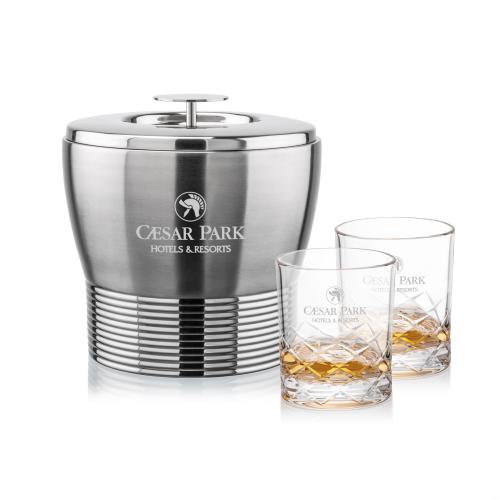 Corporate Recognition Gifts - Etched Barware - Genoa Ice Bucket & Brentwood On-the-Rocks Set