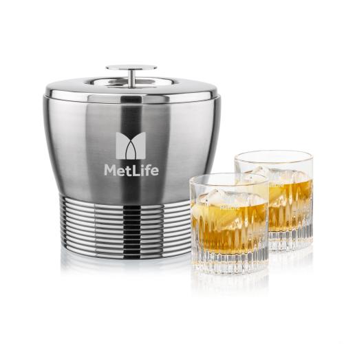 Corporate Recognition Gifts - Etched Barware - Genoa Ice Bucket & Caldari On-the-Rocks Set