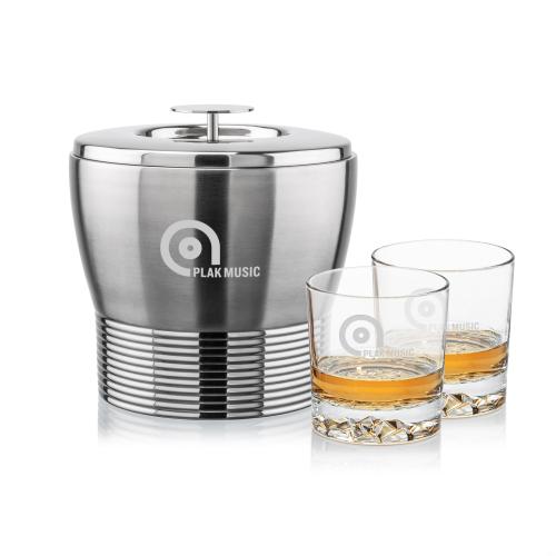 Genoa Ice Bucket & Cassidy On-the-Rocks Set Corporate Recognition Gifts - Etched Barware - Genoa Ice Bucket & Cassidy On-the-Rocks Set