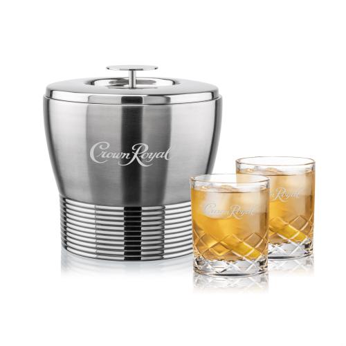 Corporate Recognition Gifts - Etched Barware - Genoa Ice Bucket & Durham On-the-Rocks Set