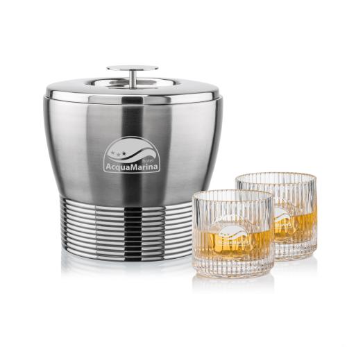 Genoa Ice Bucket & Dillard On-the-Rocks Set Corporate Recognition Gifts - Etched Barware - Genoa Ice Bucket & Dillard On-the-Rocks Set