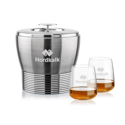 Genoa Ice Bucket & Dunhill On-the-Rocks Set Corporate Recognition Gifts - Etched Barware - Genoa Ice Bucket & Dunhill On-the-Rocks Set