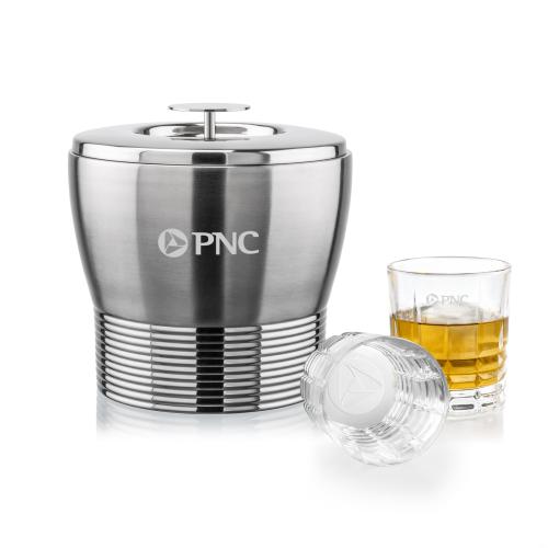 Corporate Recognition Gifts - Etched Barware - Genoa Ice Bucket & Fortino On-the-Rocks Set