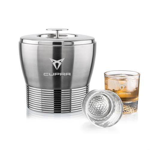 Genoa Ice Bucket & Fairway On-the-Rocks Set Corporate Recognition Gifts - Etched Barware - Genoa Ice Bucket & Fairway On-the-Rocks Set