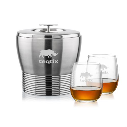 Genoa Ice Bucket & Gibson On-the-Rocks Set Corporate Recognition Gifts - Etched Barware - Genoa Ice Bucket & Gibson On-the-Rocks Set