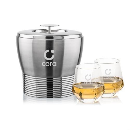 Corporate Recognition Gifts - Etched Barware - Genoa Ice Bucket & Hartsdale On-the-Rocks Set