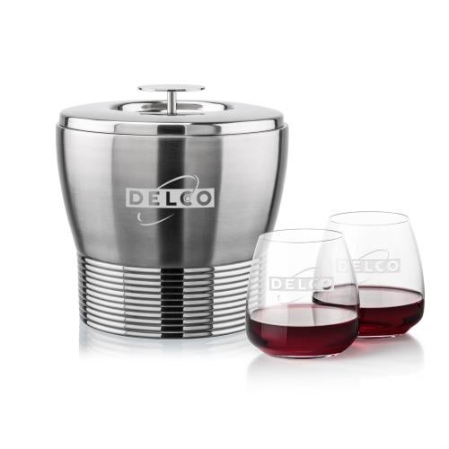 Genoa Ice Bucket & Hogarth On-the-Rocks Set Corporate Recognition Gifts - Etched Barware - Genoa Ice Bucket & Hogarth On-the-Rocks Set