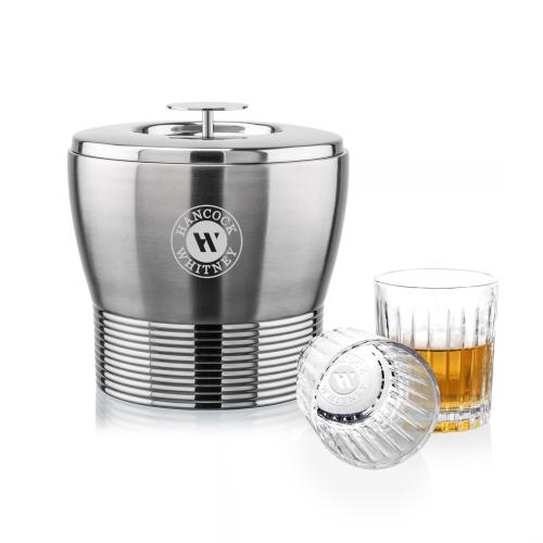 Genoa Ice Bucket & Hartmann On-the-Rocks Set Corporate Recognition Gifts - Etched Barware - Genoa Ice Bucket & Hartmann On-the-Rocks Set